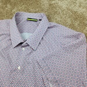 Murano Performance Mens 4XB Short Sleeve Button Down Shirt Red Blue Microprint